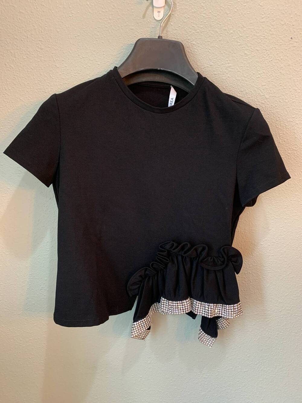 NEW AREA women's sequin trimmed tee in black